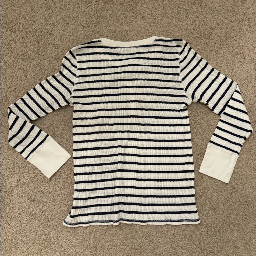 EUC Aerie Essential Henley Layering Long Sleeve Striped T-Shirt Size XL - Picture 2 of 4